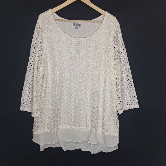 JW Collection Tops - NWT JM Collection Cream Blouse Top Size 2X/3X Formal Chic Preppy Flowy